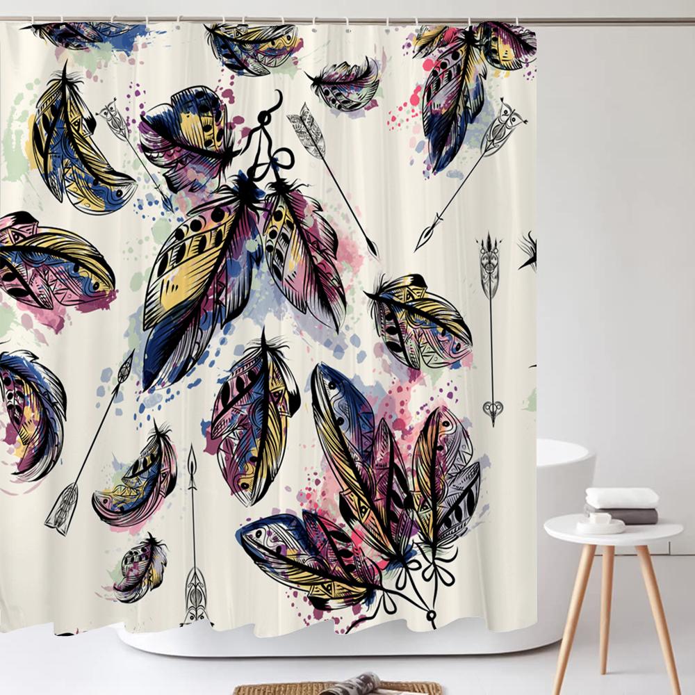 Beautiful Colorful Feather Shower Curtain,Simple And Fashionable Waterproof Home Bathroom Decor Shower Curtain 180X200Cm