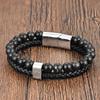Leather Rope Cowhide Men's Cross Leather Woven Bracelet Natural Stone Multi-layer Leather Bracelet
