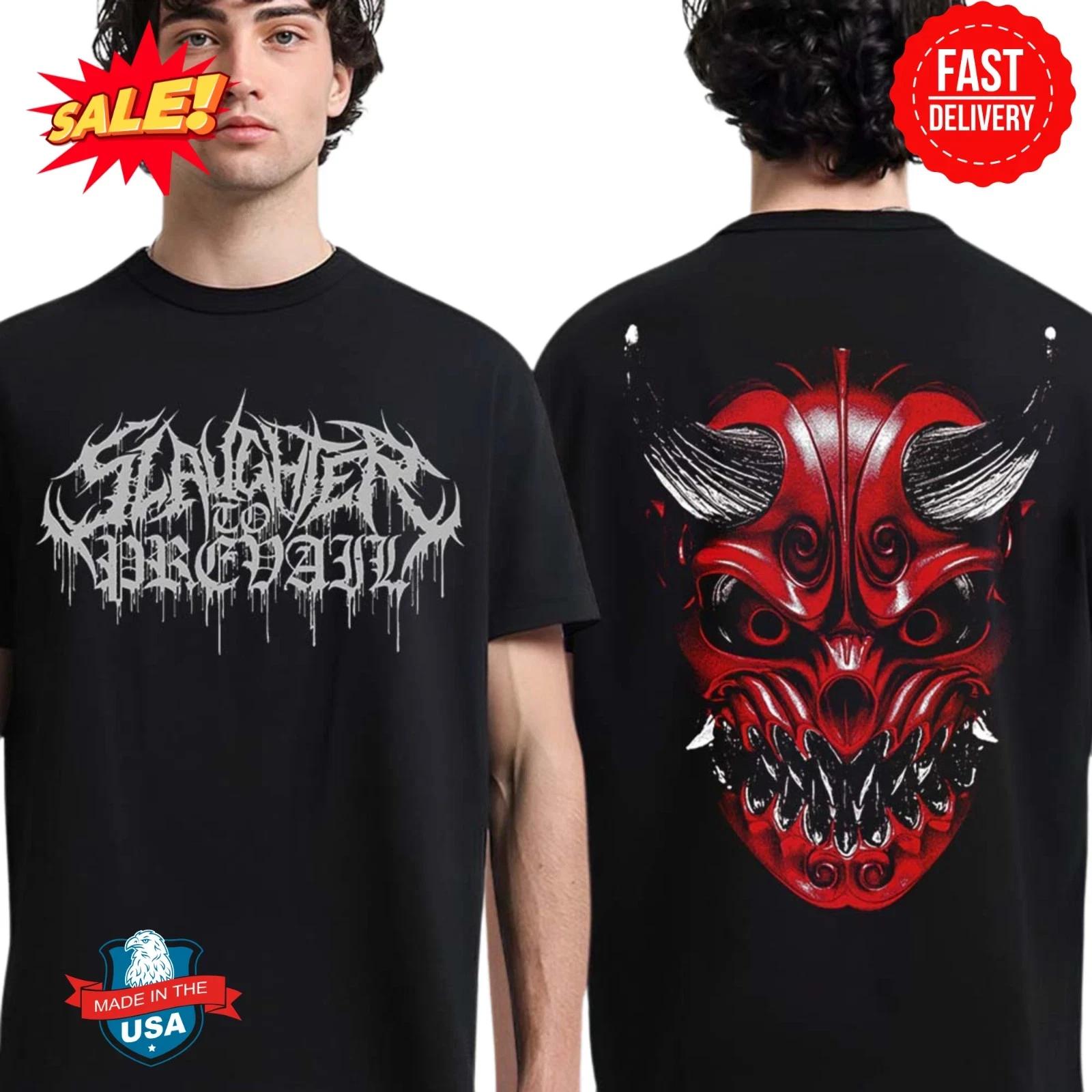 

Slaughter To Prevail Merch Red Oni Mask Two Sided T-Shirt Unisex Full Size 2XL