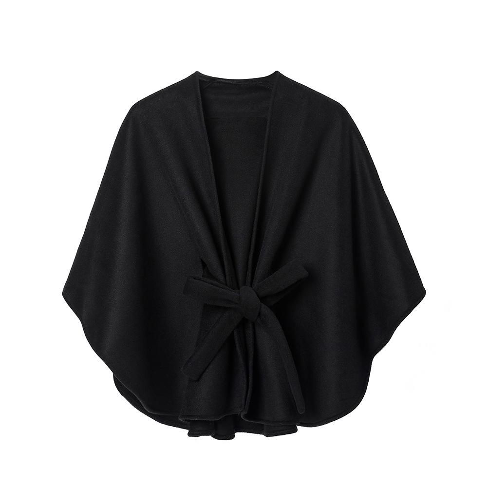 European-American Autumn/Winter Double-Sided Wool Shawl with Black Belt Style 144x121cm