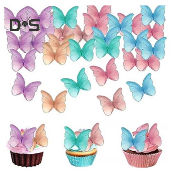 40/48 Piezas Decoración de Pastel Papel de Oblea Flor Adornos para Pastel Mariposa Flor Comestible Decoración de Cupcakes Accesorios para Fiesta de Cumpleaños