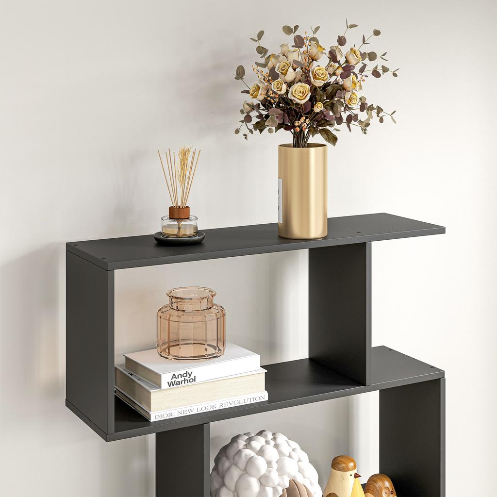 Zigzag Bookcase Shelf Contemporary Design 80L x 23W x 192H cm 6 Levels Black