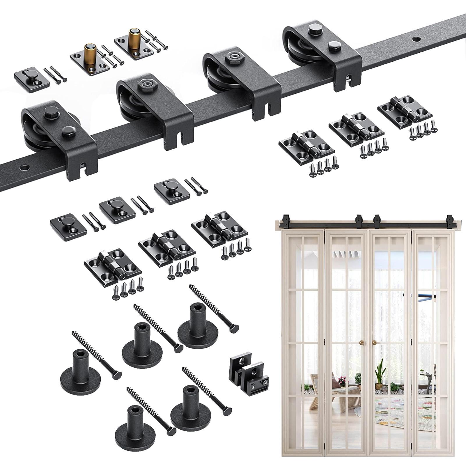 

Фурнитура для амбарной двери 76 дюймов Черная Складная направляющая для раздвижной двери Сверхпрочная фурнитура для фермерской двери Универсальная фурнитура для раздвижной амбарной двери 52 inches чёрный