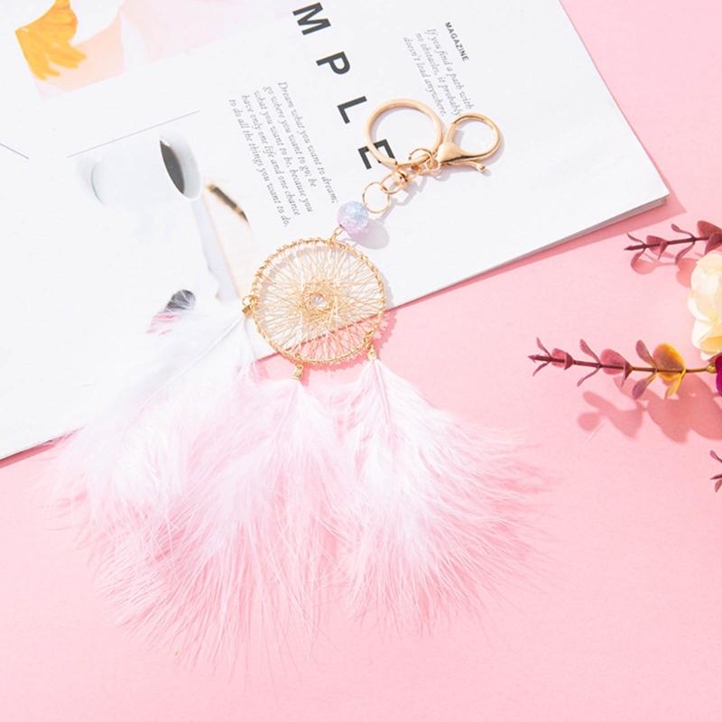 Feather Dream Catcher Charm Keychains Fashion Pendant Car Keyring Backpack Decoration Fashion Jewelry for Women Girls