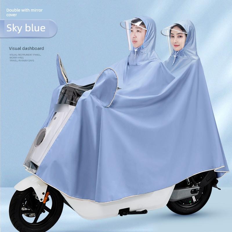 Electric Motorcycle Raincoat for Women, Double-Person Full-Body Long Raincoat, Storm-Proof, Parent-Child Riding, Mother-Child Dedicated Rain Poncho