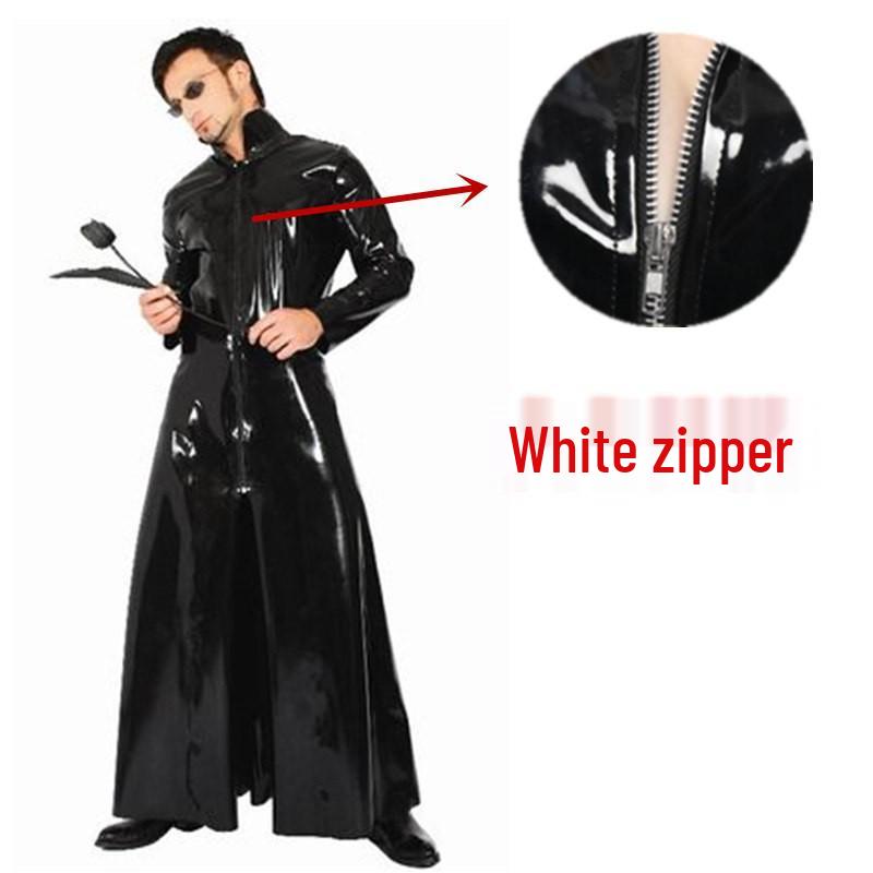 

Unisex PVC Leather Matrix-Inspired Long Trench Coat for Nightclub and Performance Extra Large