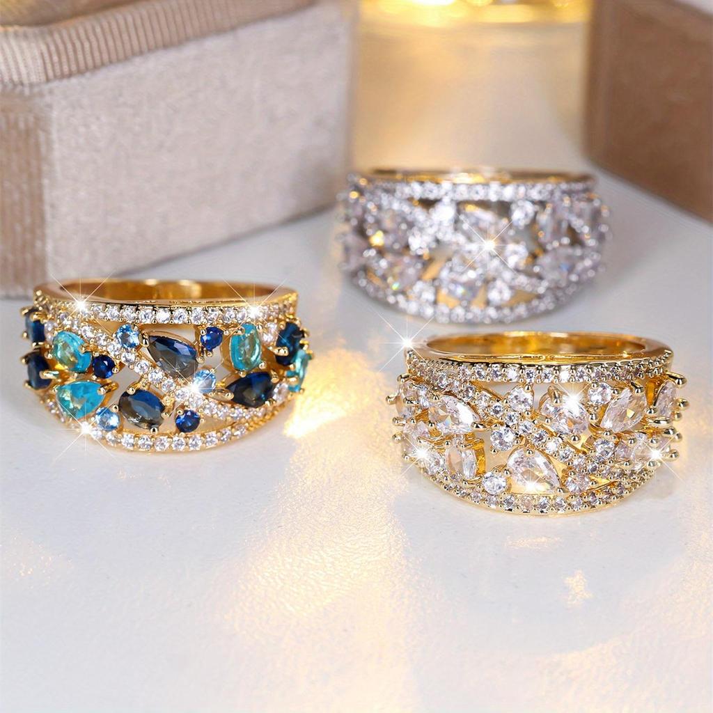 Luxury Female Blue Zircon Stone Ring Trendy Silver Color Engagement Cute Bride Wedding Jewelry Gift For Women AVE