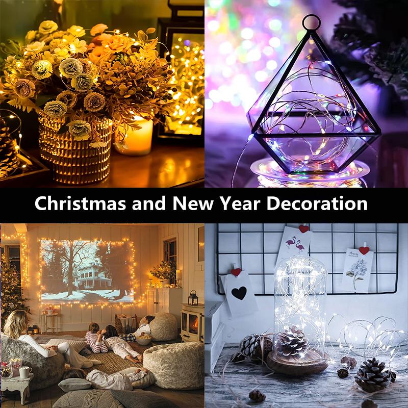 LED Lights Garland Battery-Operated Garland Remote Control Fairy Light Christmas Decoration New Year's Wedding Party Xmas Decor