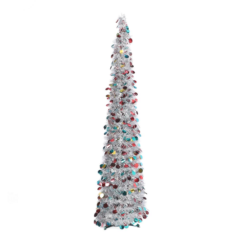 1,5 m PET Faltbarer Künstlicher Weihnachtsbaum Pailletten Pop-Up Weihnachtsbaum für Heim- Feiertagsdekoration Silber
