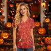 Women's V-Neck Short Sleeve Scrub Top with Pockets Botanical Print Caregiver Uniform
