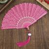 Love Heart Print Folding Fan with Tassel Chinese Style Portable Hollow Ribs Hand Fan Women Dance Performance Props Party Favors