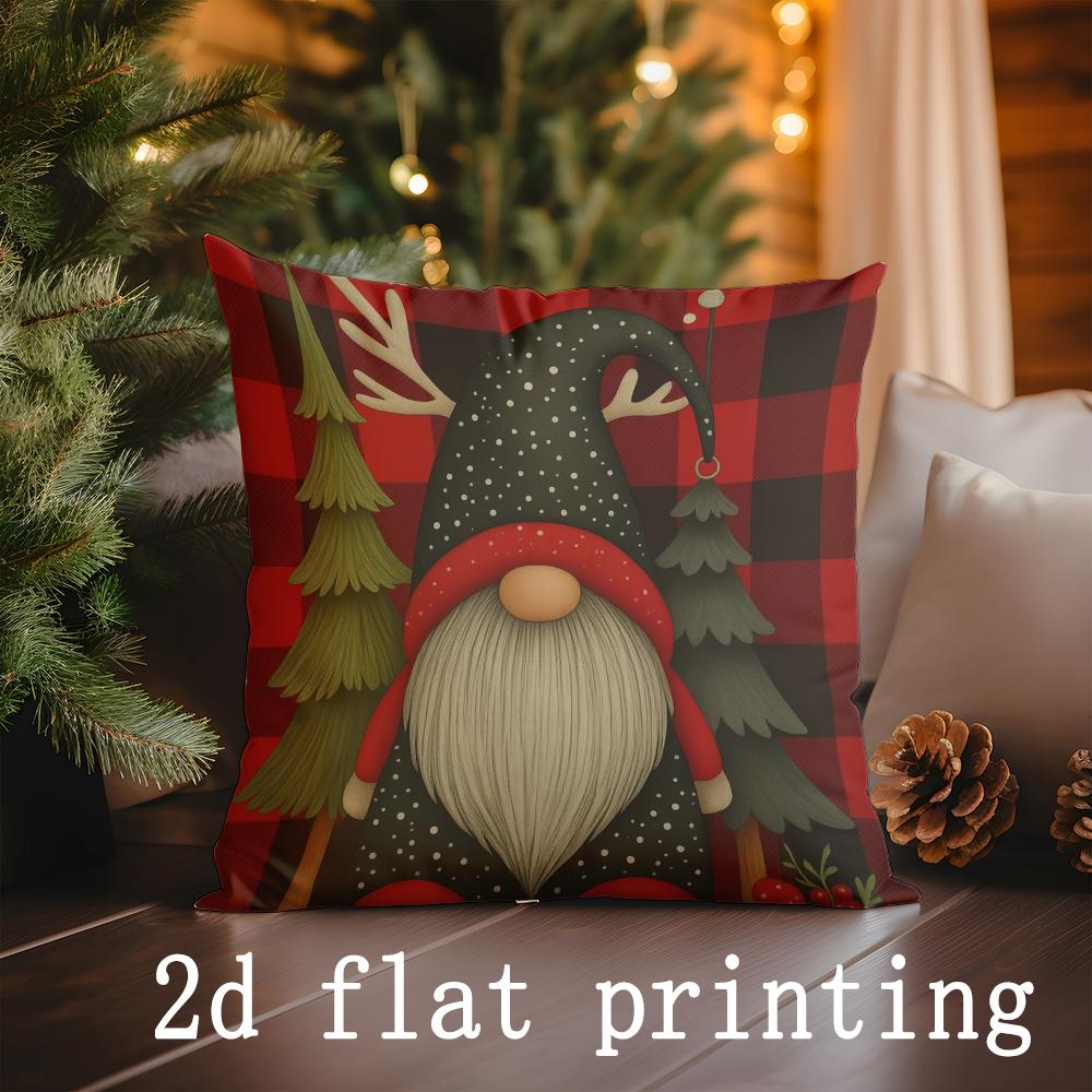 

Home Decor Christmas Gnome & Plaid Pattern Pillow Covers Pattern Cushion Cover Suitable for Sofa Bedroom Car Pillow Cover 16x16Inch