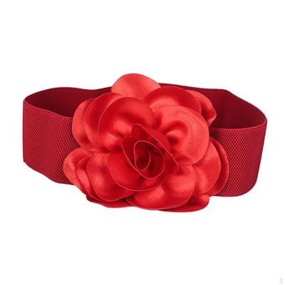 Wide Belt for Dress Cinch Press Stud Button Chunky Big Ribbon Flower Elastic Waist