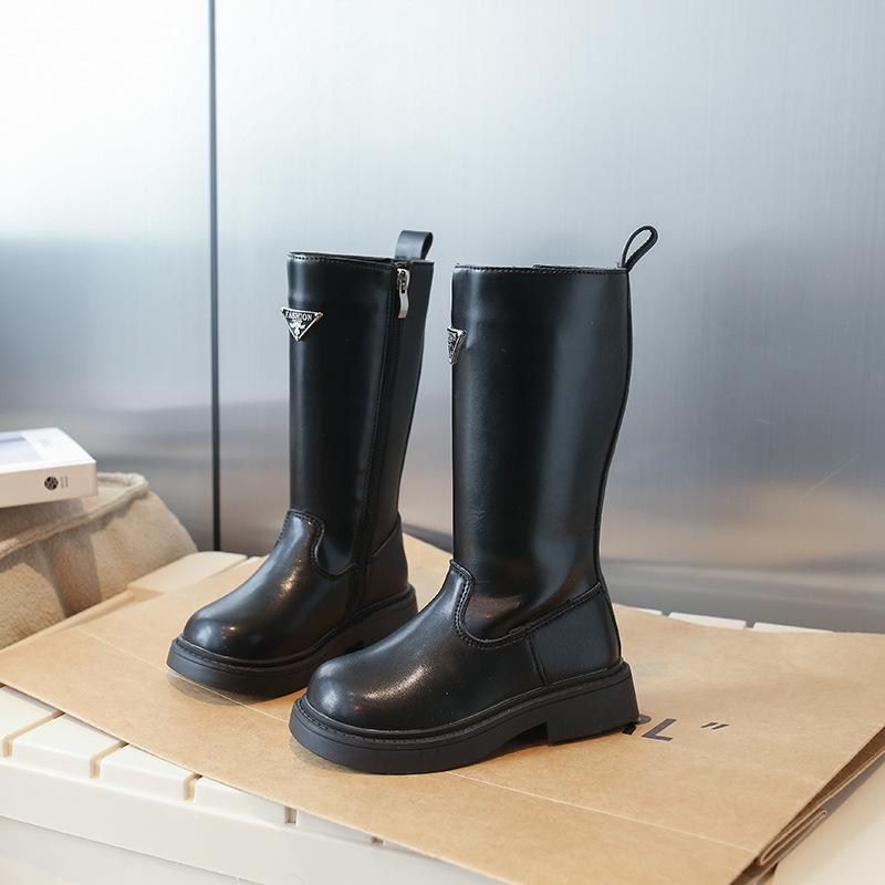 Girls  Autumn/Winter 2026 Fashion Long Boots - Velvet-Lined High-Top Princess Boots with Side Zipper Size 22-26