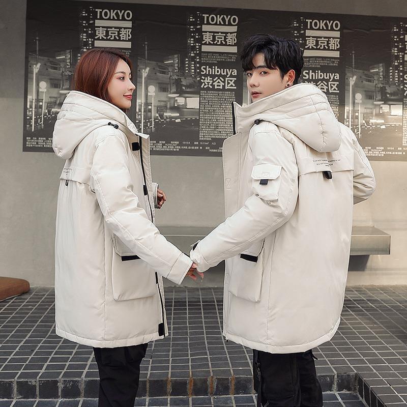 New men's and women's winter clothes men's and women's winter thickened hooded tooling style long coat tide