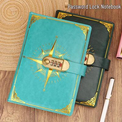A5 Retro Password Lock Notebook: Japanese Korean Style Thickened Student Writing Diary