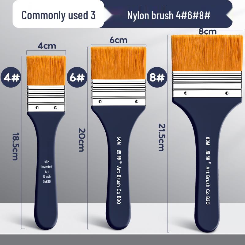 Flat Nylon Paintbrush for Oil, Acrylic, Gouache, Watercolor - Beginner Painting Tool