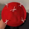 Bow Beret Red Painter Hat Uv Protection Breathable Female Lightweight Style
