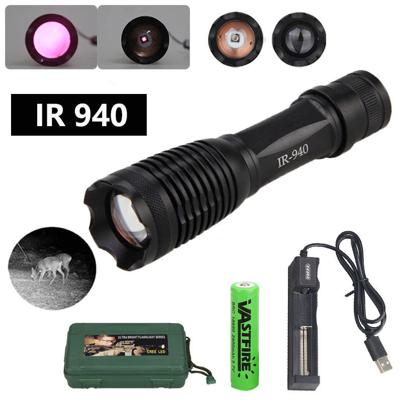 Zoomable Hunting Flashlight 850nm/940nm Focus LED Infrared Radiation IR Lamp Night Vision Camping Light Hunting Lamp Flashlight