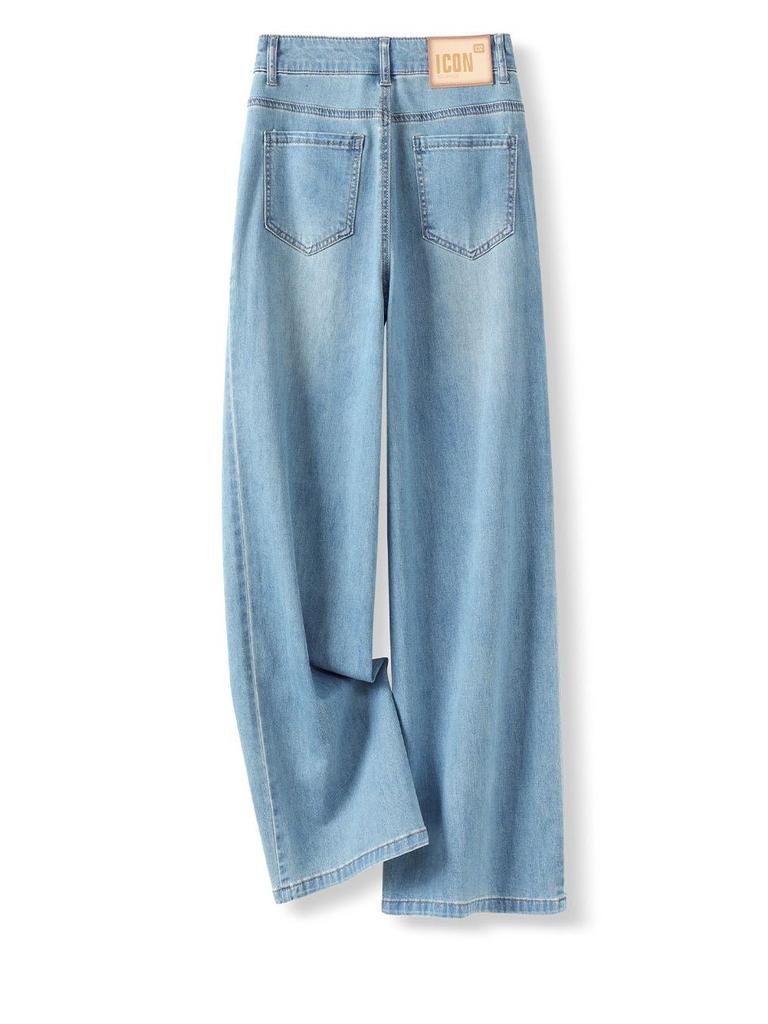 Women's Light Blue High-Waisted Wide-Leg Jeans - 2025 Summer Slimming Style