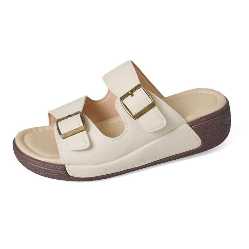 

Женские шлепанцы на танкетке, мягкая кожа, удобные нескользящие сандалии, модные домашние тапочки, толстая подошва, большие размеры 36-43 36 бежевый