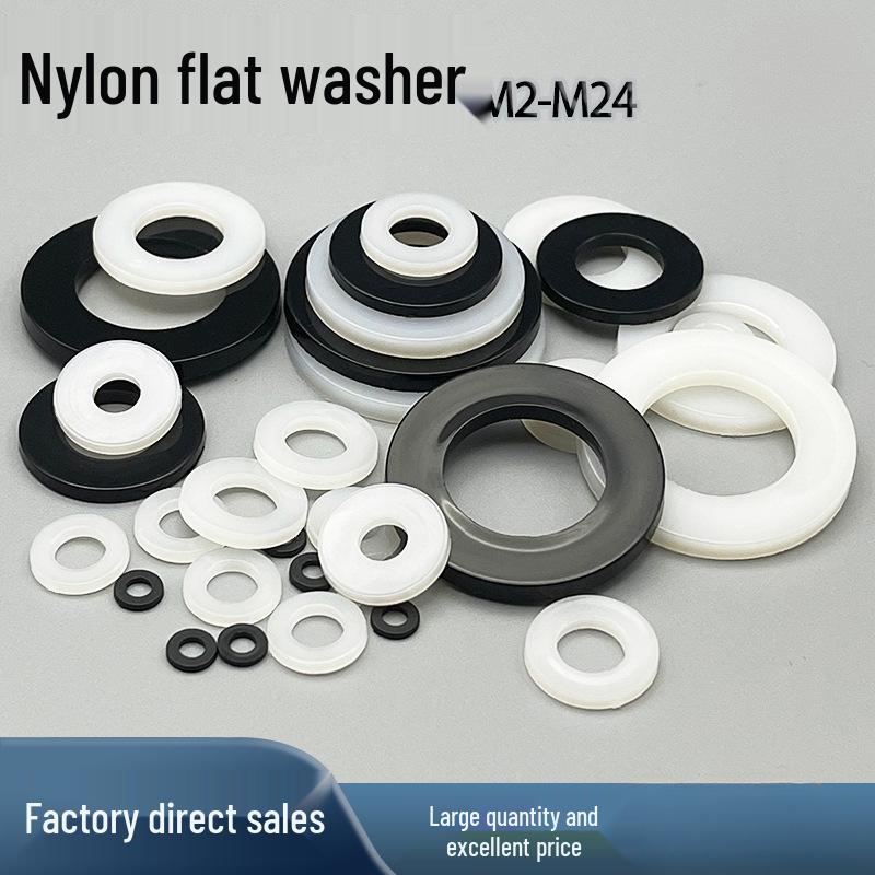PA66 Nylon Insulation Washer: Black/White, Round, Wear-Resistant, Flat, Sizes M2-M24