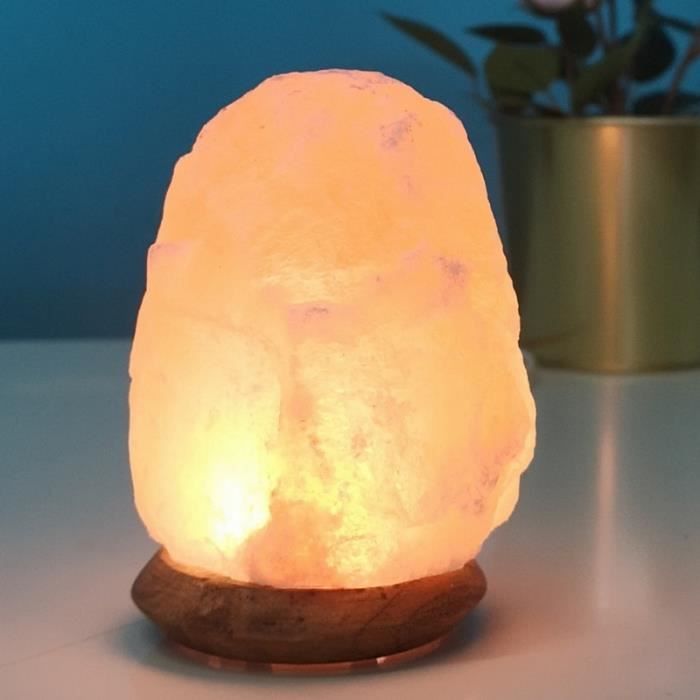 ZEN'AROME - Lampe USB En Cristal De Sel d'Himalaya Rock - Sculptée À La Main - Base En Bois - 7 Cm X 12 Cm