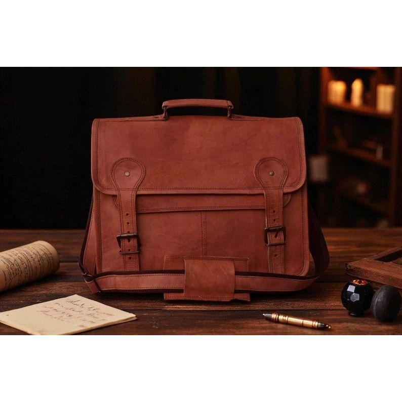 

Сумка-портфель из натуральной кожи ручной работы – Прочная козья кожа, сумка для ноутбука и офиса для мужчин 15 x 11 x 4 in