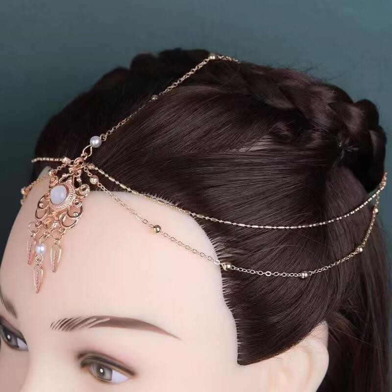 Vintage Hollow Geometry Flower Head Chain Hairbands Bride Hair Accessories Women Layered Tassel Headband Party Ornaments