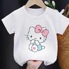 2026 New Trendy and Cool Childrens Super Cute Katie Cat Print Comfortable and Loose Childrens and Parents Clothing Tshirt