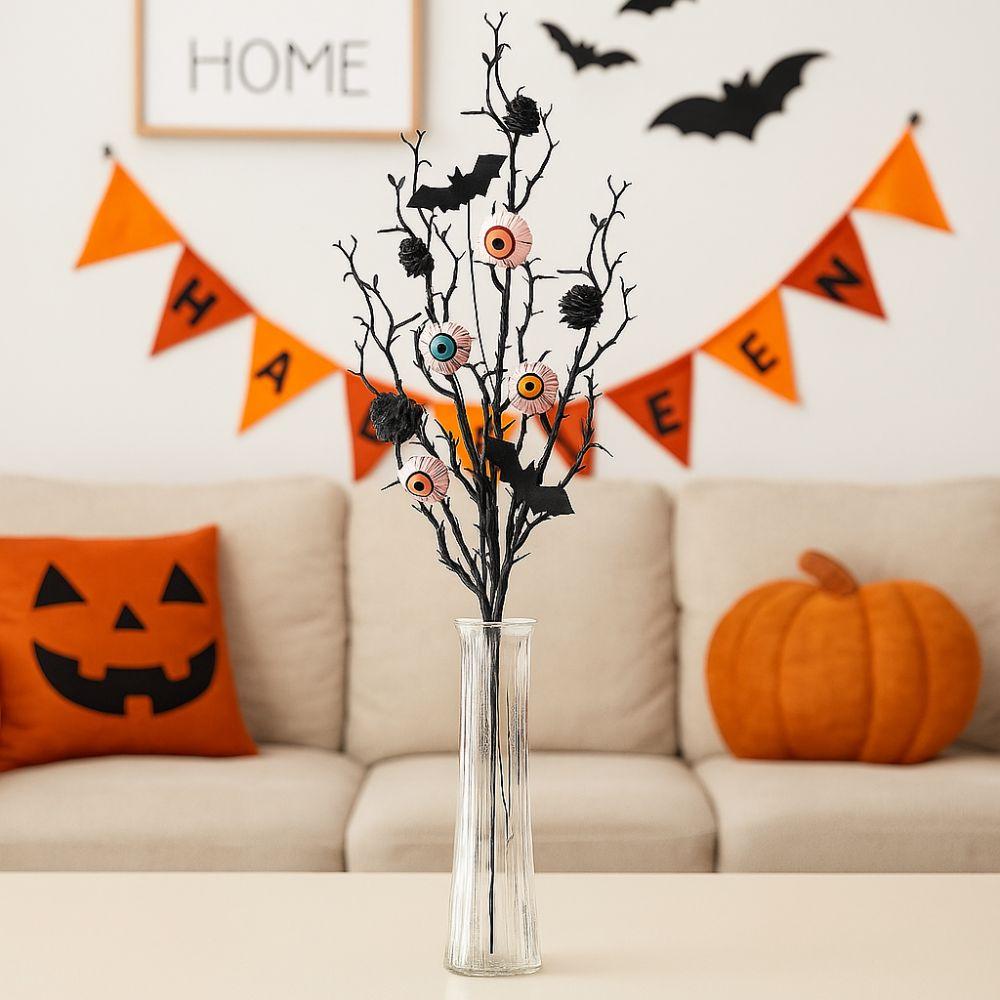 Black Halloween Maple Bat Bouquet Spooky Fake Plants Artificial Eyeball Twig Branch  Ghost Festival