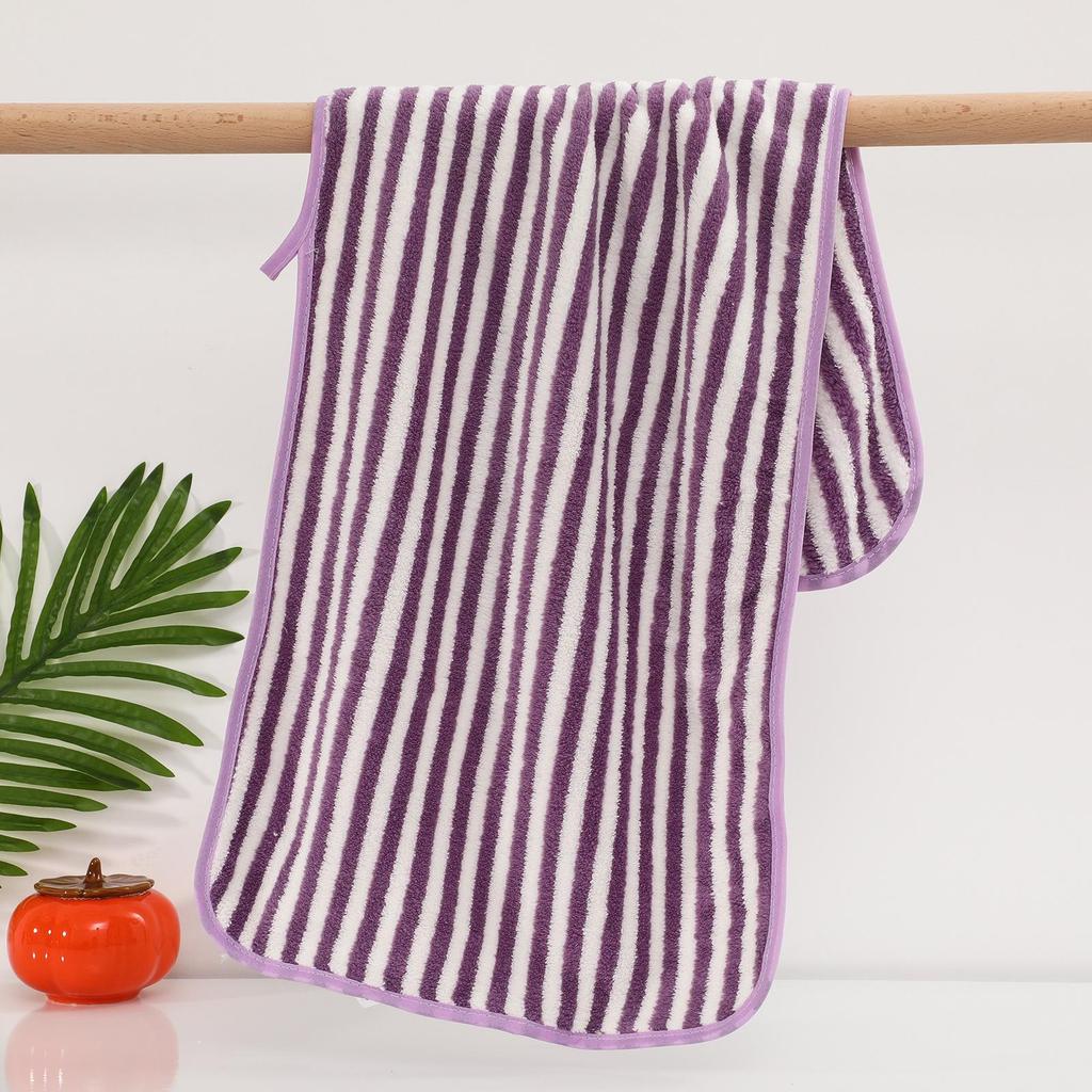 Warp-Knit Striped Coral Fleece Towels: Thick, Absorbent Face & Bath Gift Set