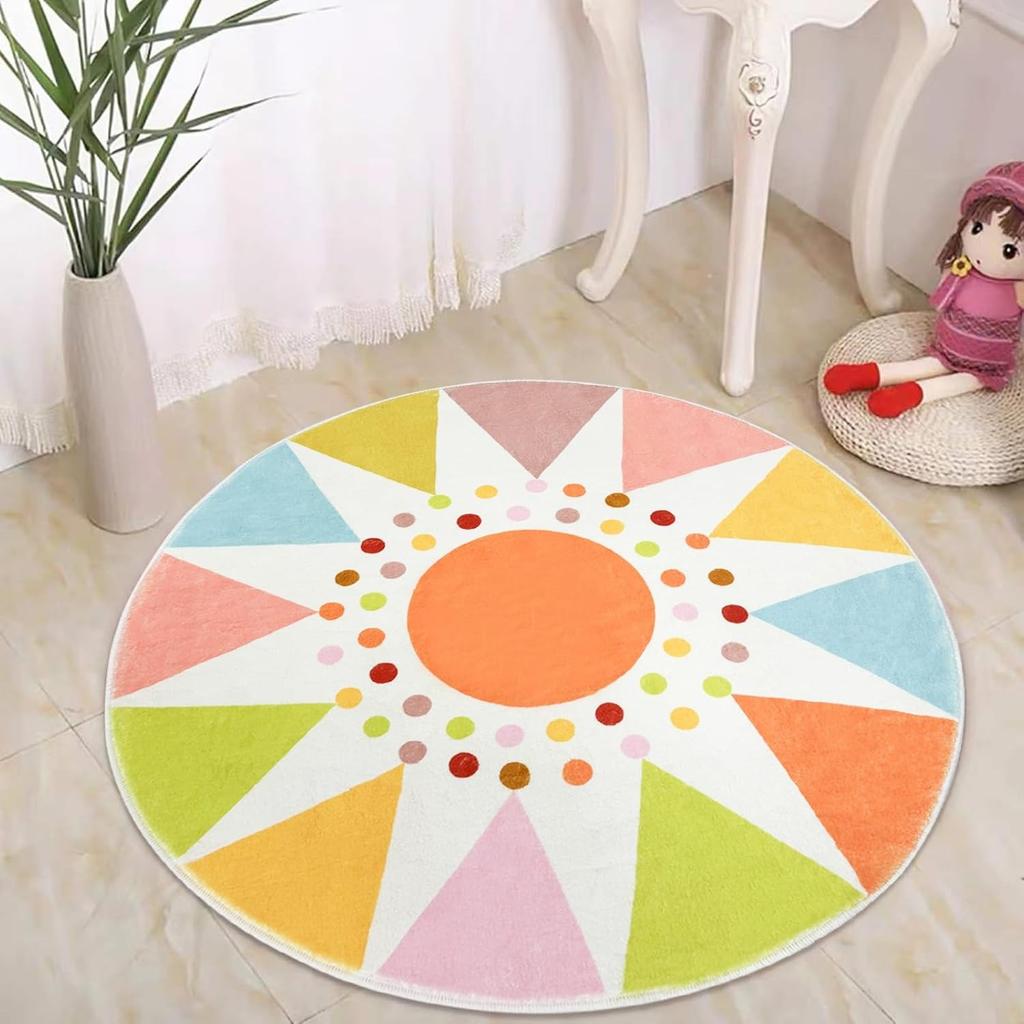 Round Living Room Carpet Foldable Machine Washable Non-slip Rainbow Bohemian Style Bedroom Floor Mat Swivel Chair Special Rugs