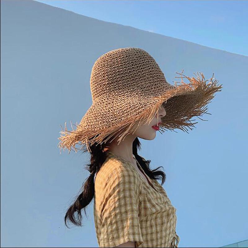 Hat Versatile Style Straw Woven Tassel Brimmed Womens Sunshade Hatscaps