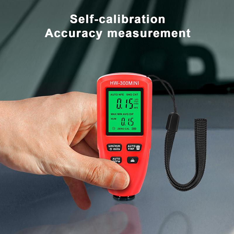 HW-300MINI Coating Thickness Gauge 0-2000UM Measuring Paint Tools Digital Auto Paint Gauge Meter Portable for Cars Auto Vehicle
