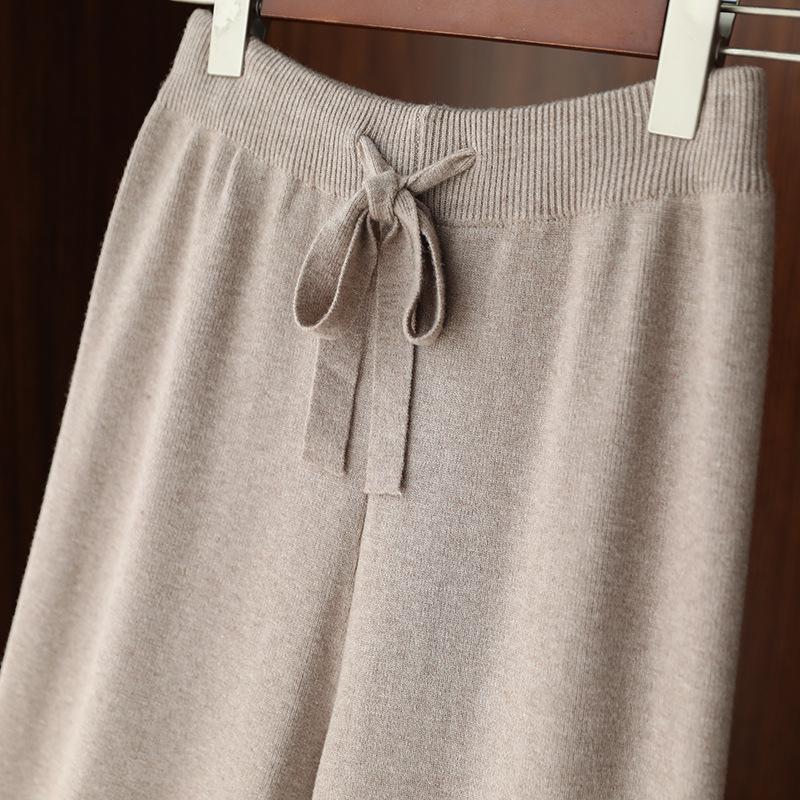 

Women s High-Waisted Wool Wide-Leg Pants - Drapey, Floor-Length, Loose, Cashmere Knit for Autumn/Winter XL