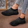 Shiny Black Women Sneakers Breathable Knitted Non Slip Casual Walking Shoes Woman Comfortable Soft Bottom Loafers Flats