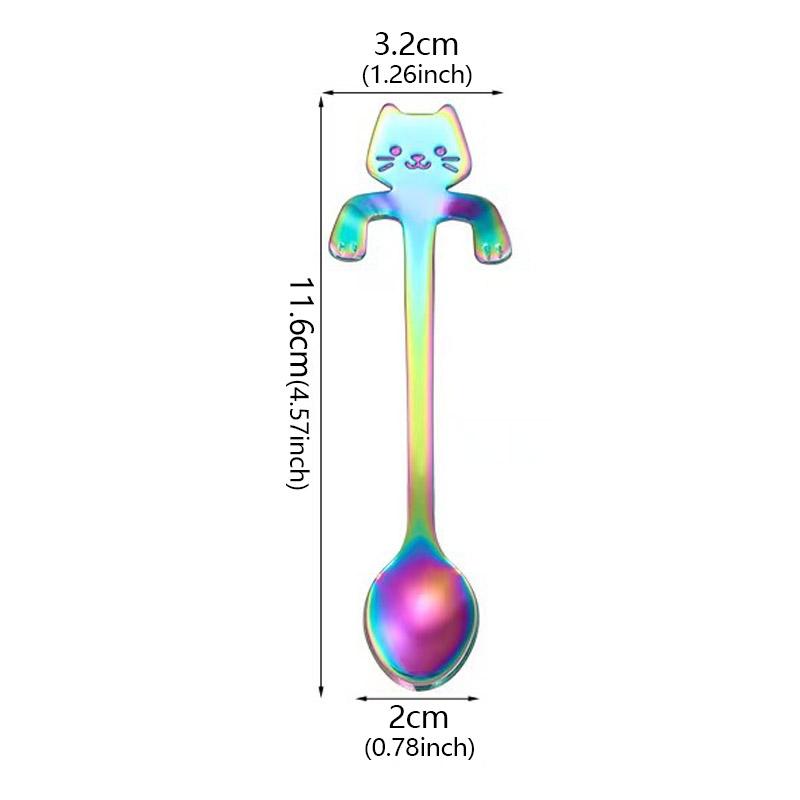 4pcs Stainless Steel Mini Cat Coffee Spoon Cute Cat Tableware Stainless Steel Spoon Kitchen Supplies for Coffee Tea Ice Cream4
