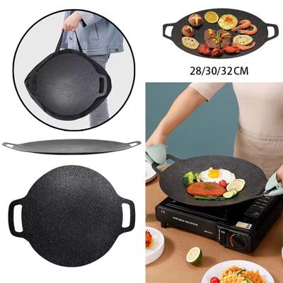 28/30/32cm Korean Barbecue Plate Non-Stick Grilled Meat Plate for Outdoor Travel Camping