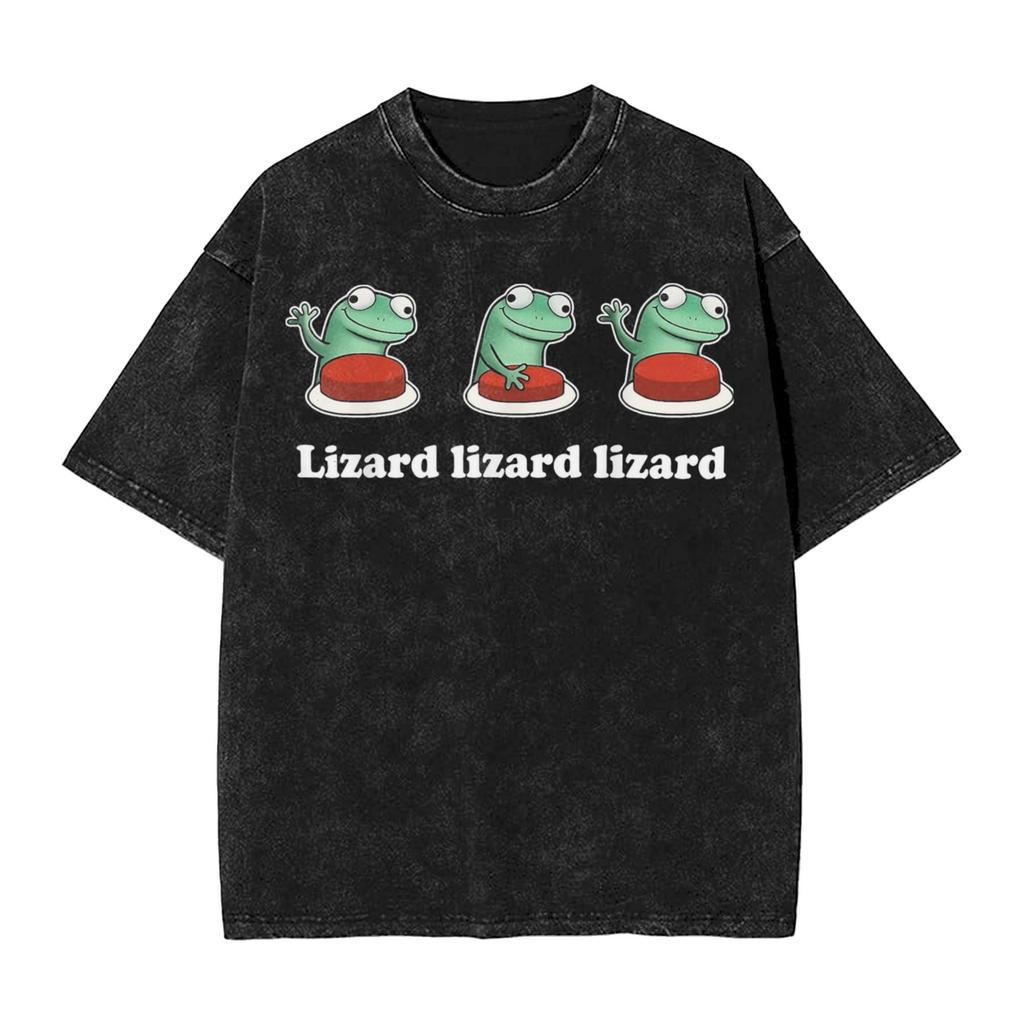 Funny Weirdcore Animal Lizard Lizard Lizard Meme T Shirt Washed Cotton T-Shirts for Men Women Streetwear Printed Tee Shirt
