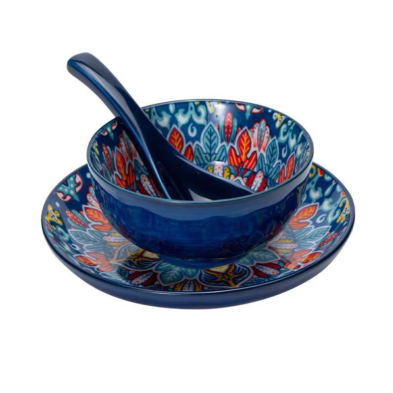 

Керамический набор посуды из трех предметов для дома, набор тарелок для риса, тарелка, ложка, коммерческий для ресторана, хот-пота, магазина барбекю