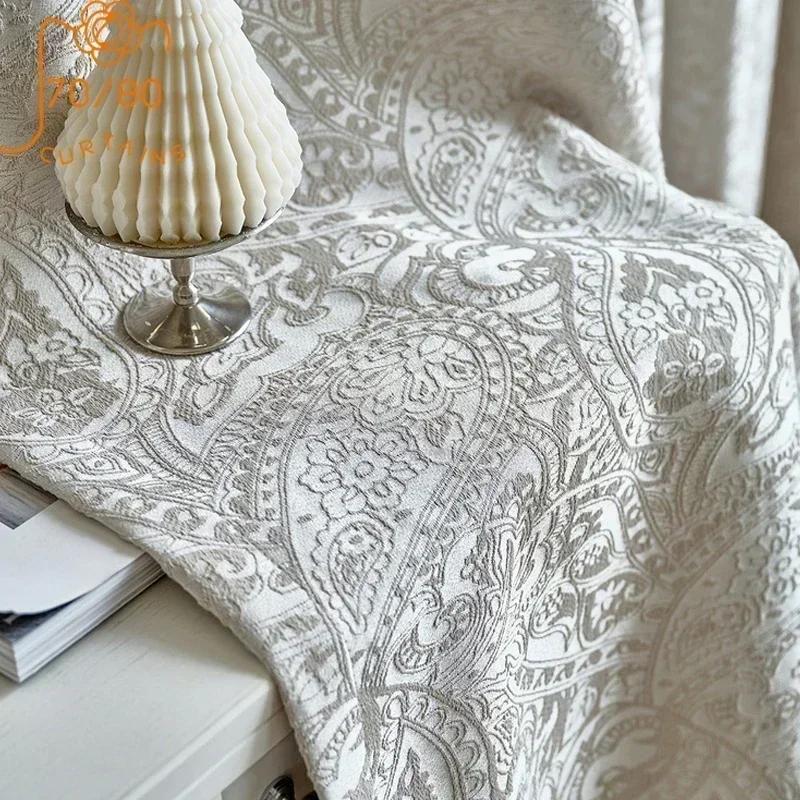 Cotton Linen Paisley Thickening Blackout Curtains for Living Room Bedroom Finished Custom Home Decoration