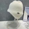 Solid Color Beanies Autumn Winter Women Girls Thicken Warm Japanese Knitted Hat Fashion Cap Ear Protection Tie Pullover Hat New