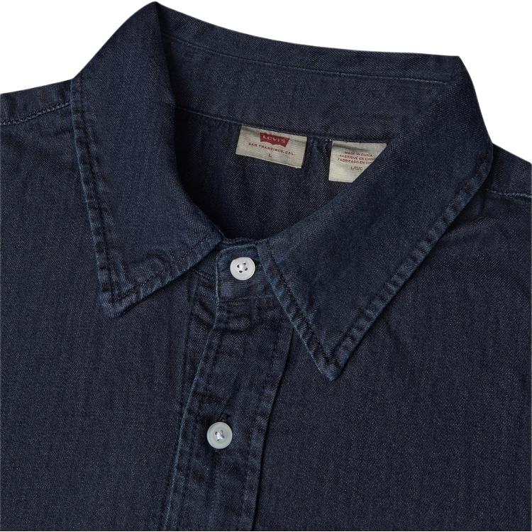 Levis Plain Simple Comfortable Polo Denim Long Sleeve Shirt Men Shirts Dark-Blue 002HI-0000
