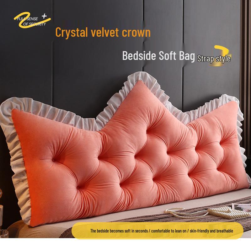 "Princess-Style Crown Bed Cushion: Soft Fabric Backrest for Bedroom or Tatami"