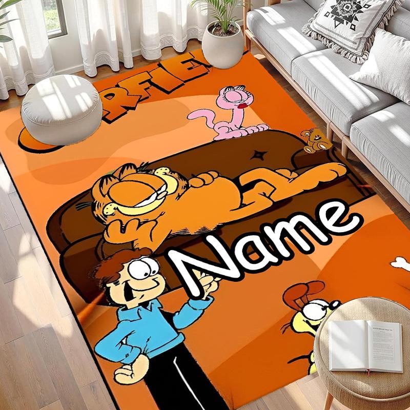Custom Name Personalized Garfield Print Carpet, Versatile Home Decor Rug, for Playroom, Apartment, Balcony, Entryway, Hallway Gift