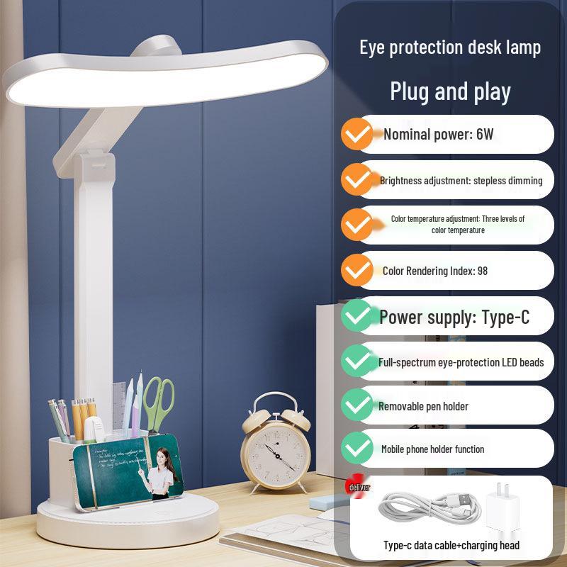 LED Folding Desk Lamp: Eye-Protective, Ambient, Rechargeable Night Light for Study, Dorm, and Bedside Reading.