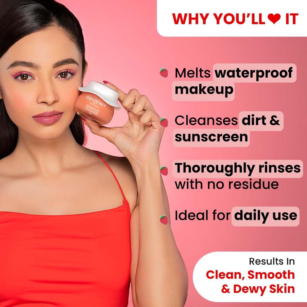 Dot & Key Strawberry Dew Cleansing Balm | For Clean, Smooth & Dewy Skin | Makeup Remover Balm |Non Greasy Makeup Cleanser Face Scrub | Cleanses Dir