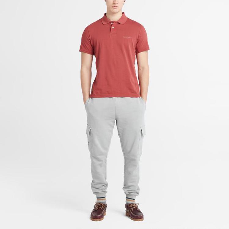 Timberland Solid Color Breathable Casual Short Sleeve Polo Shirt Men tops Burgundy A6RBN-DH9