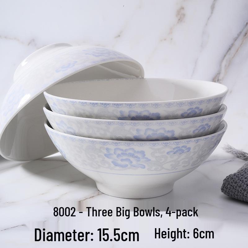 Retro Ceramic Porcelain Microwave-Safe Bowl Set - Chinese Style Tableware